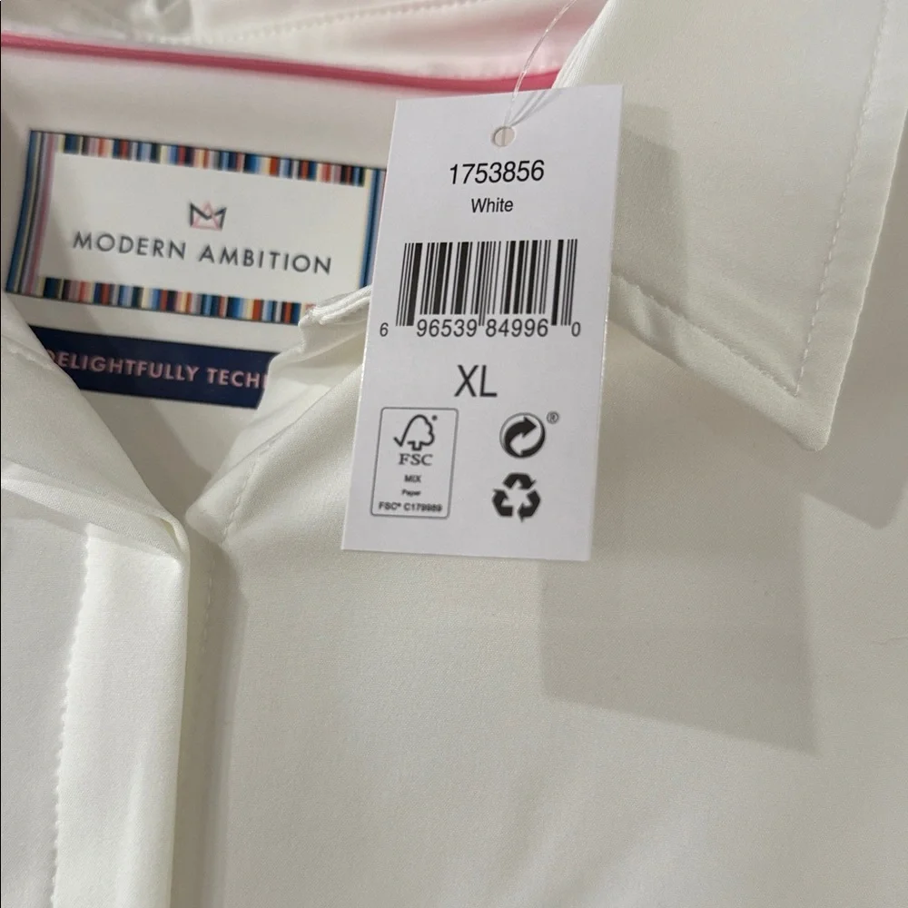 Modern Ambition White Delightfully Technical‎ Office Classic Travel Shirt XL NWT